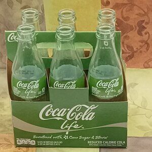 Green COCA COLA LIFE Reduced Calorie Bottles w/Carrier EMPTY Limited Ed Stevia